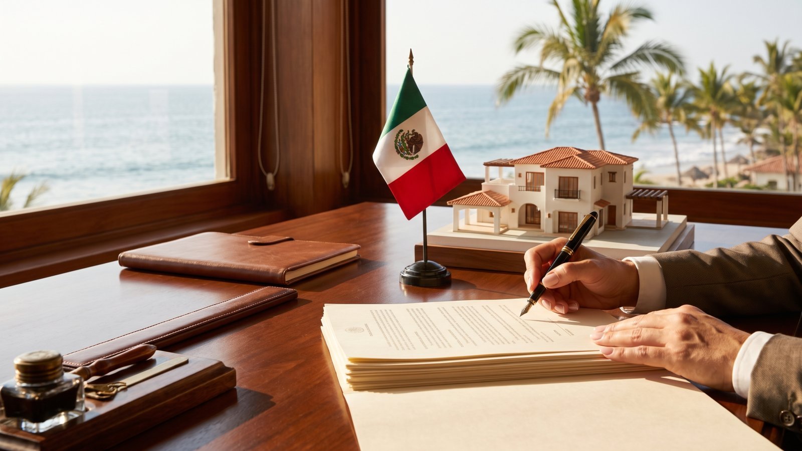 Firma de documentos de fideicomiso bancario con vista al mar en Puerto Vallarta